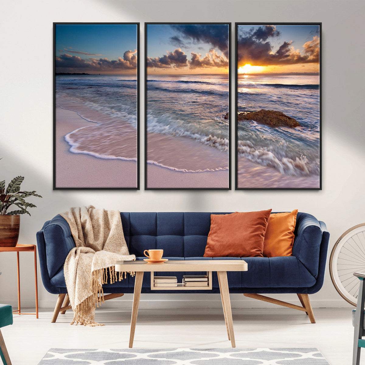 Sea Ocean Sunset Beach Wall Art Canvas Print