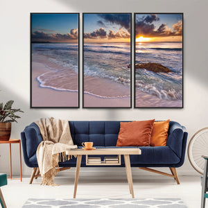 Sea Ocean Sunset Beach Wall Art Canvas Print