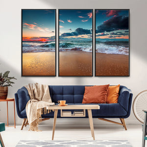 Sunset Ocean Beach Wall Art – Giclee Canvas Print, Coastal