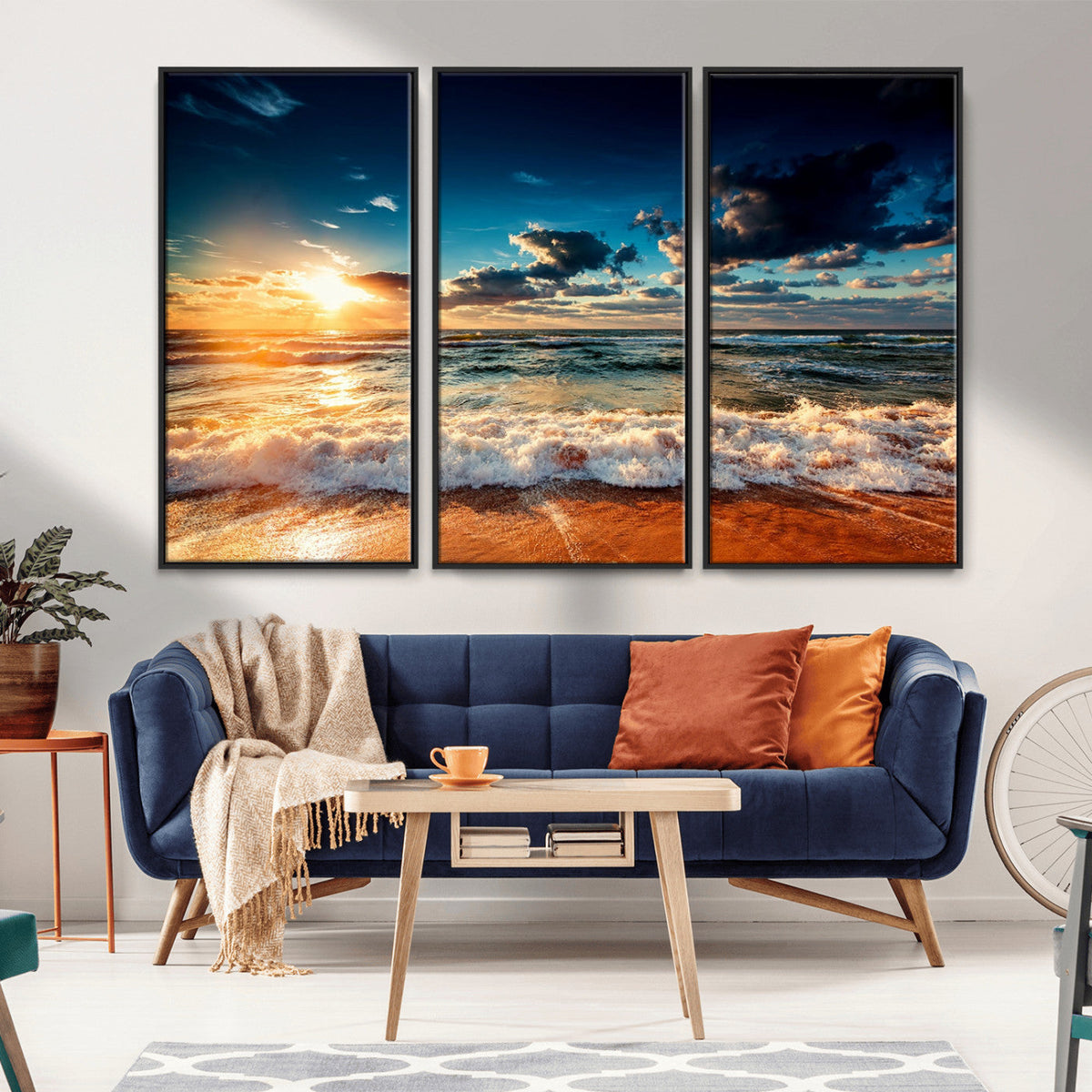 Golden Hour Sunset Over Ocean Waves Wall Art Canvas Print |