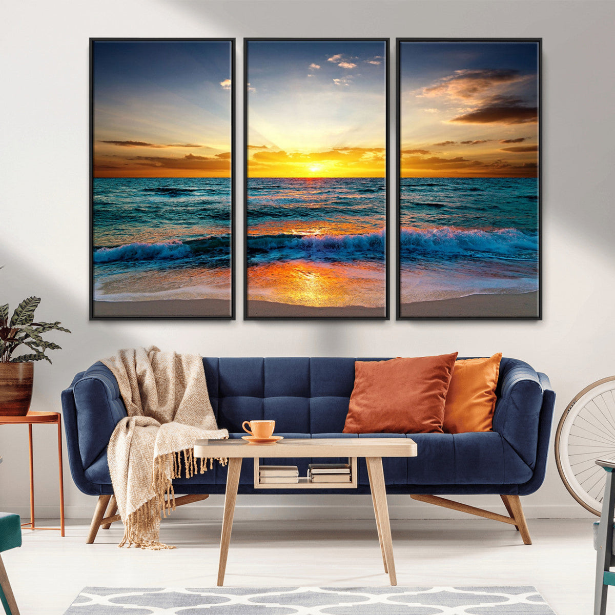 Vibrant Ocean Sunrise Over Golden Beach Waves, Giclee Canvas