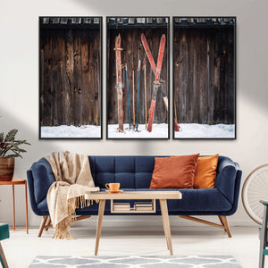 Vintage Ski Gear Canvas Print, Vintage Ski Gear Against