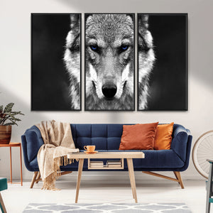 Black and White Wild Wolf Wall Art Canvas Print