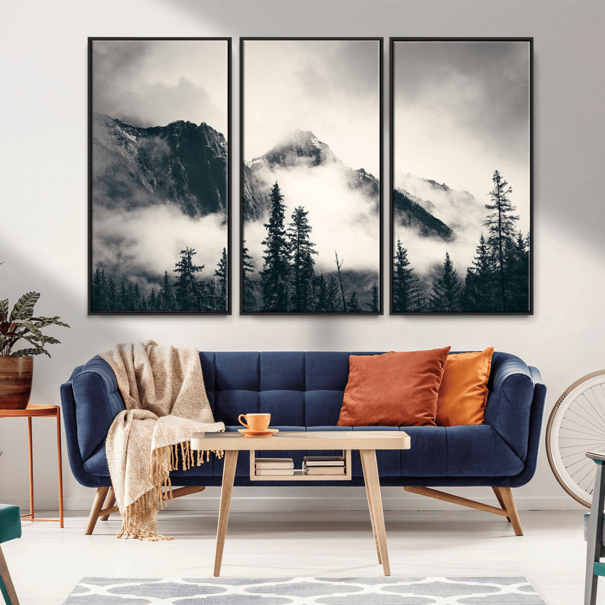 Large Foggy Mountain Forest Wall Art Canvas Print | Misty