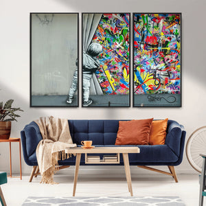 Banksy Colorful Street Graffiti Canvas Wall Art Print,