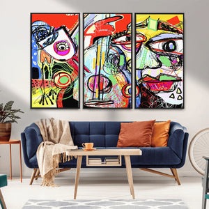 Picasso Style Art Abstract Canvas Wall Art Print , Colorful