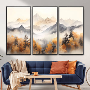 Abstract Mountain Wall Art | Misty Mountain Forest and