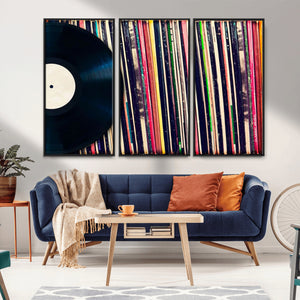 Vinyl Record and Album Collection Canvas Wall Art - Retro