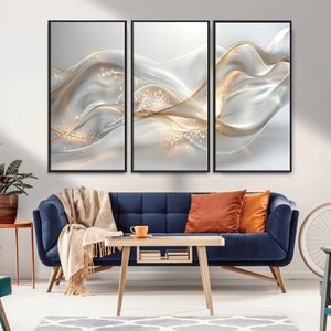 Abstract art Grey and Gold Lines Wall Art
