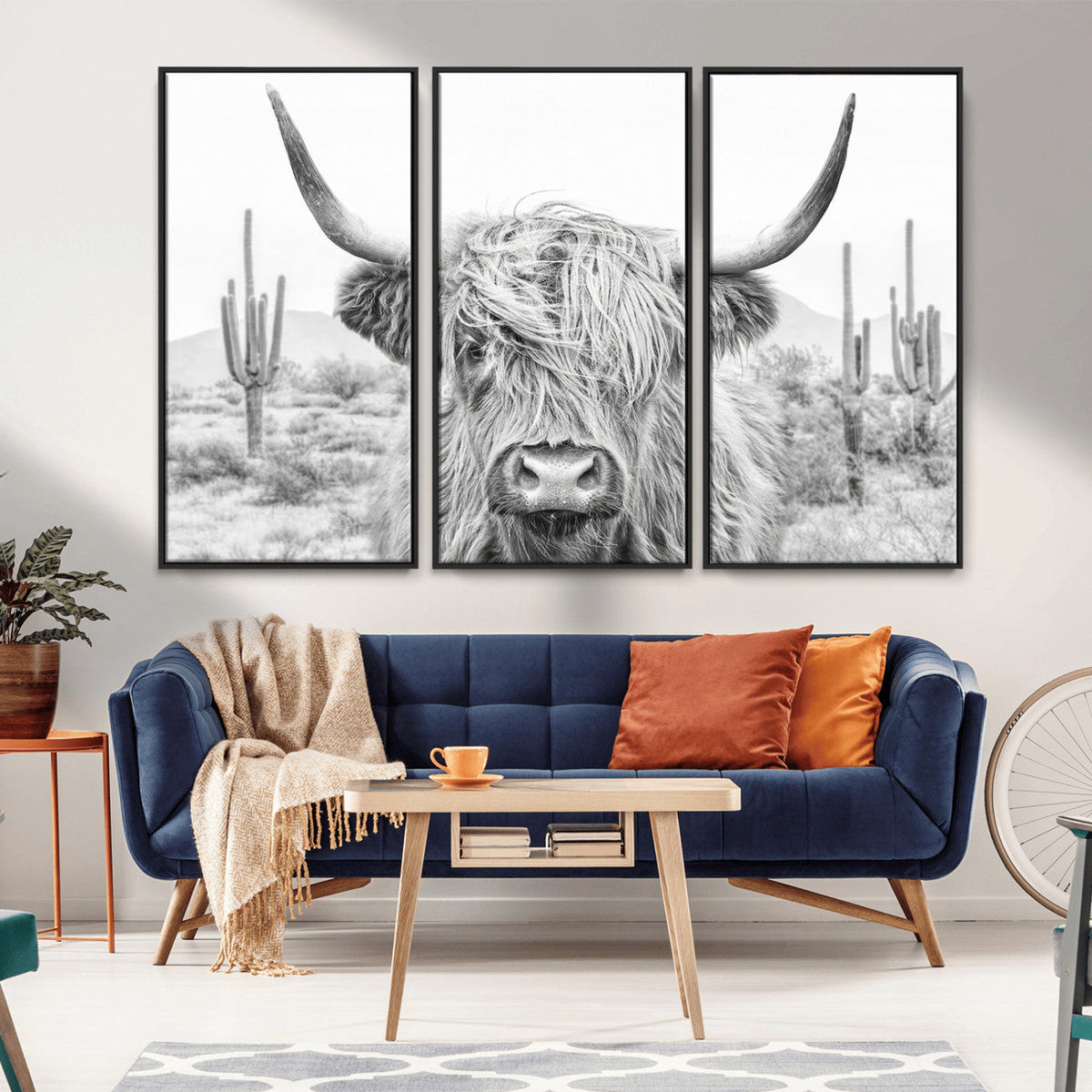 Rustic Charm | Cow Longhorn Black White Bighorn Wall Art