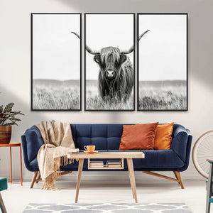 Highland Cow Canvas Wall Art – Majestic Beauty in Black and