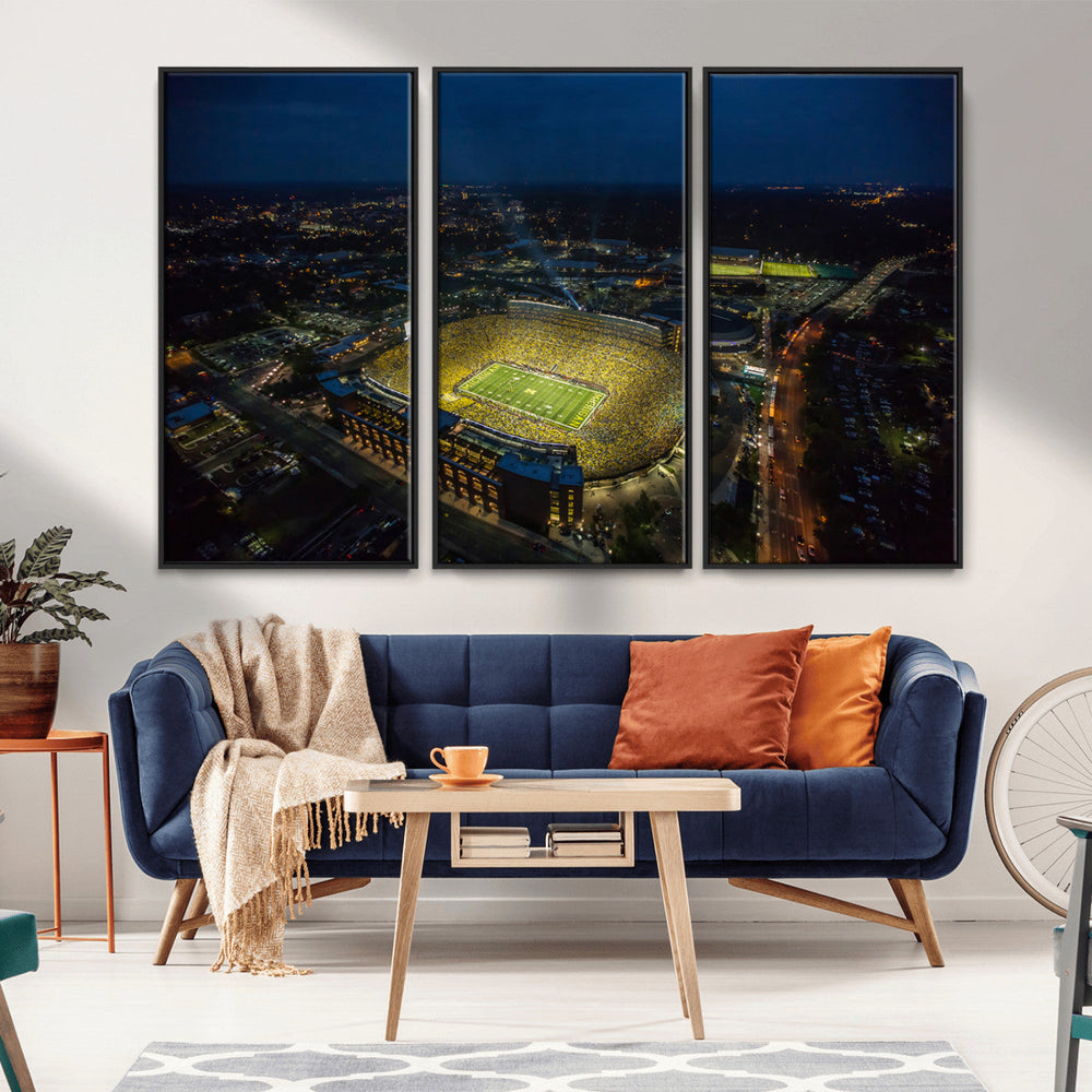 Michigan Stadium Night Game Wall Art – Sports Arena Aerial