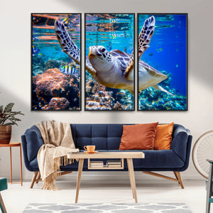 Underwater Sea Turtle Wall Art Canvas Print – Vibrant Ocean