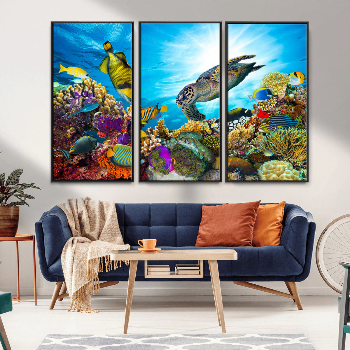 Colorful Coral Reef and Sea Life Turtle Canvas Print,