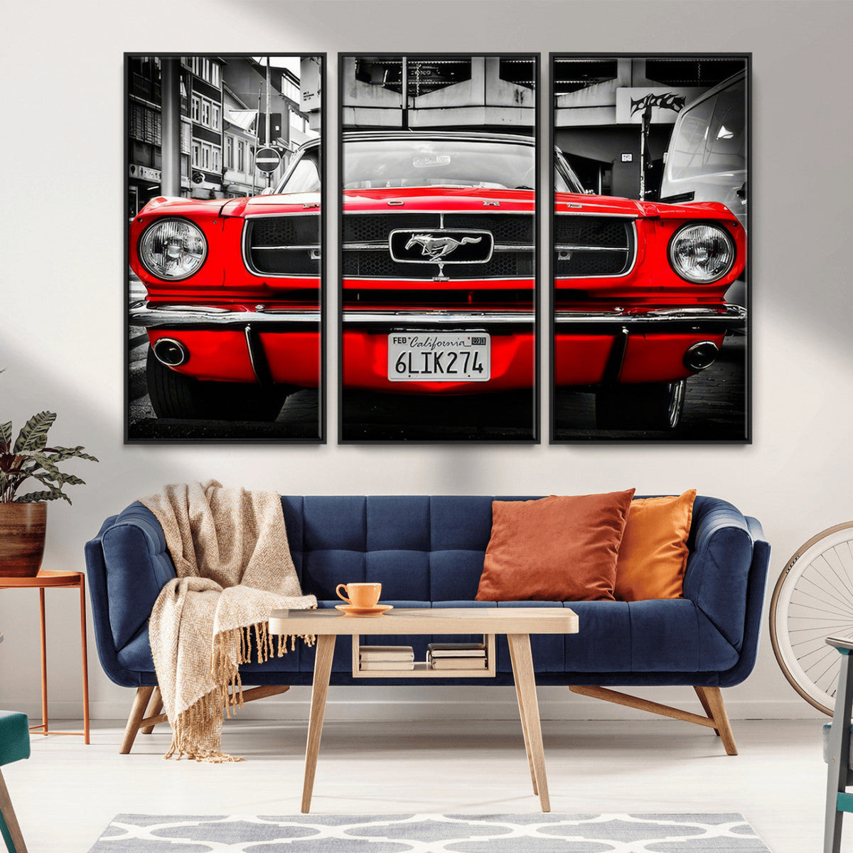 Red Mustang Car Wall Art – Framed Classic Vehicle Canvas