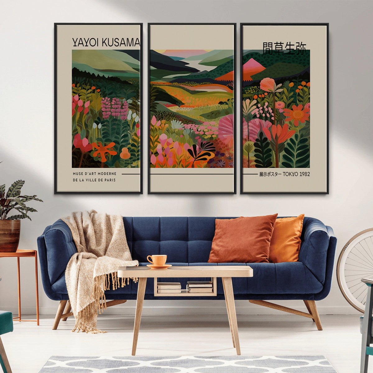 Yayoi Kusama Landscape Canvas Print, Vibrant Floral Mountain