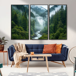 Mountain Forest River Canvas Wall Art Print - Serene Nature