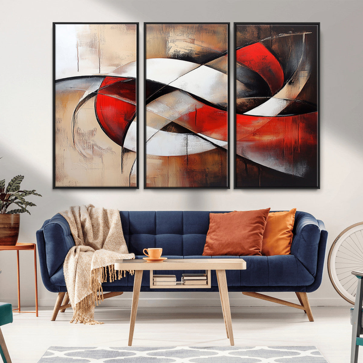 Abstract Wall Art - Modern Red and White Canvas Wall Art