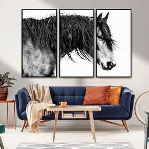 Majestic Horse Wall Art – Framed Black White Portrait Canvas
