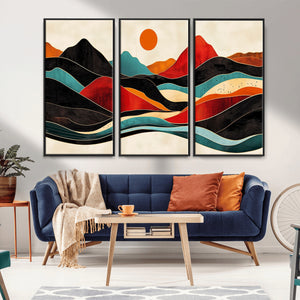 Western Wall Decor - Large Triptych Mountain Canvas - Boho