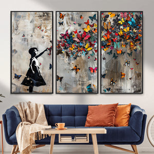 Banksy Butterfly Girl Wall Art – Modern Graffiti Canvas