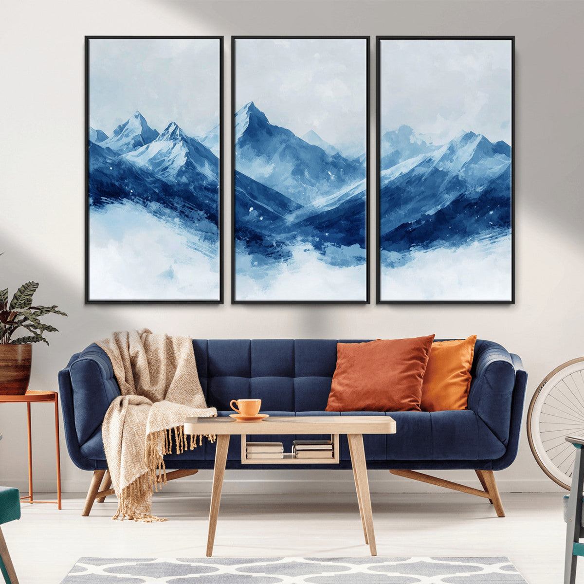Blue Mountains Wall Art – Framed Snowy Range Canvas Artwork,