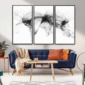 Flight Routes Air Traffic Map Canvas Wall Art - Framed -