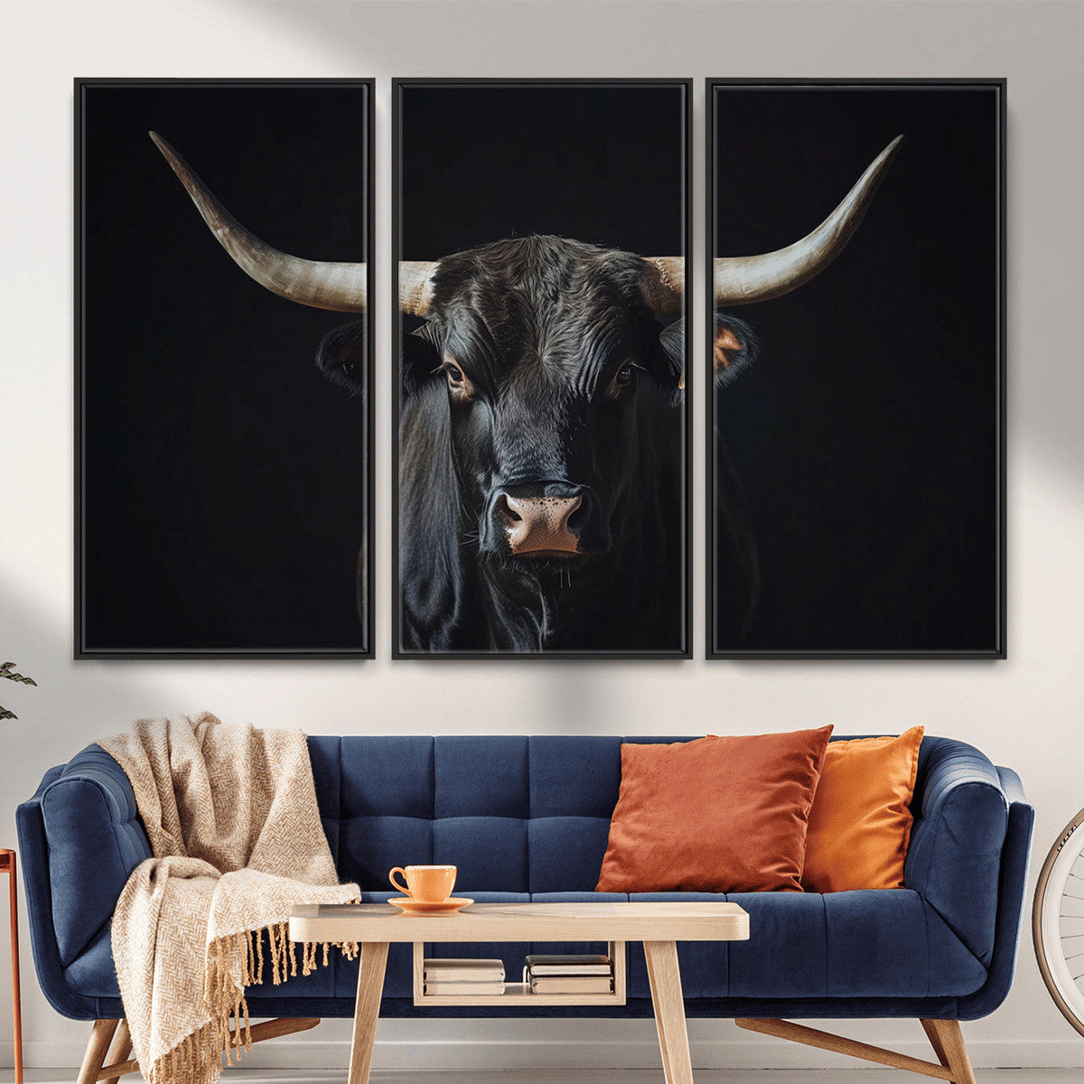 Majestic Longhorn Bull Wall Art Canvas Print – Dark