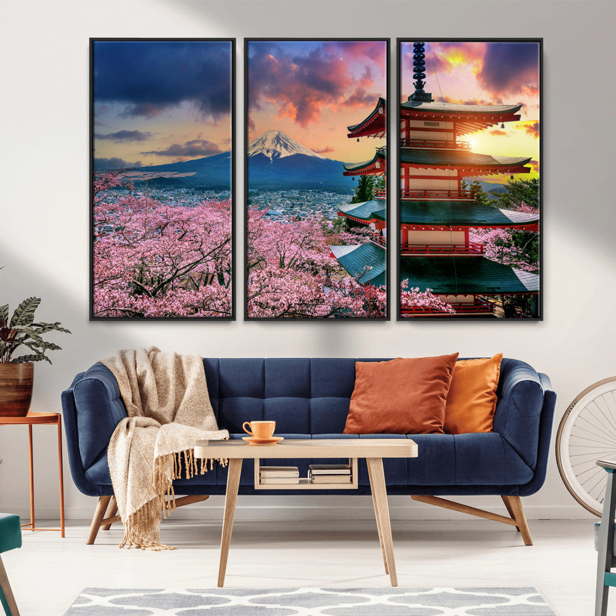 Mount Fuji Cherry Blossom Wall Art Canvas Print – Framed