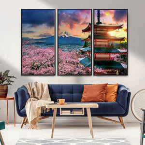 Mount Fuji Cherry Blossom Wall Art Canvas Print – Framed