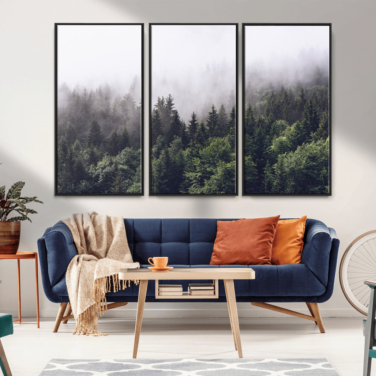 Misty Forest Wall Art Canvas Print, Serene Foggy Pines and