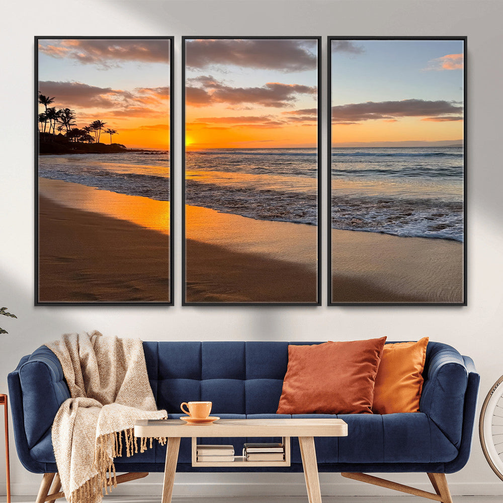 Tropical Beach Wall Art – Framed Sunset Ocean Canvas