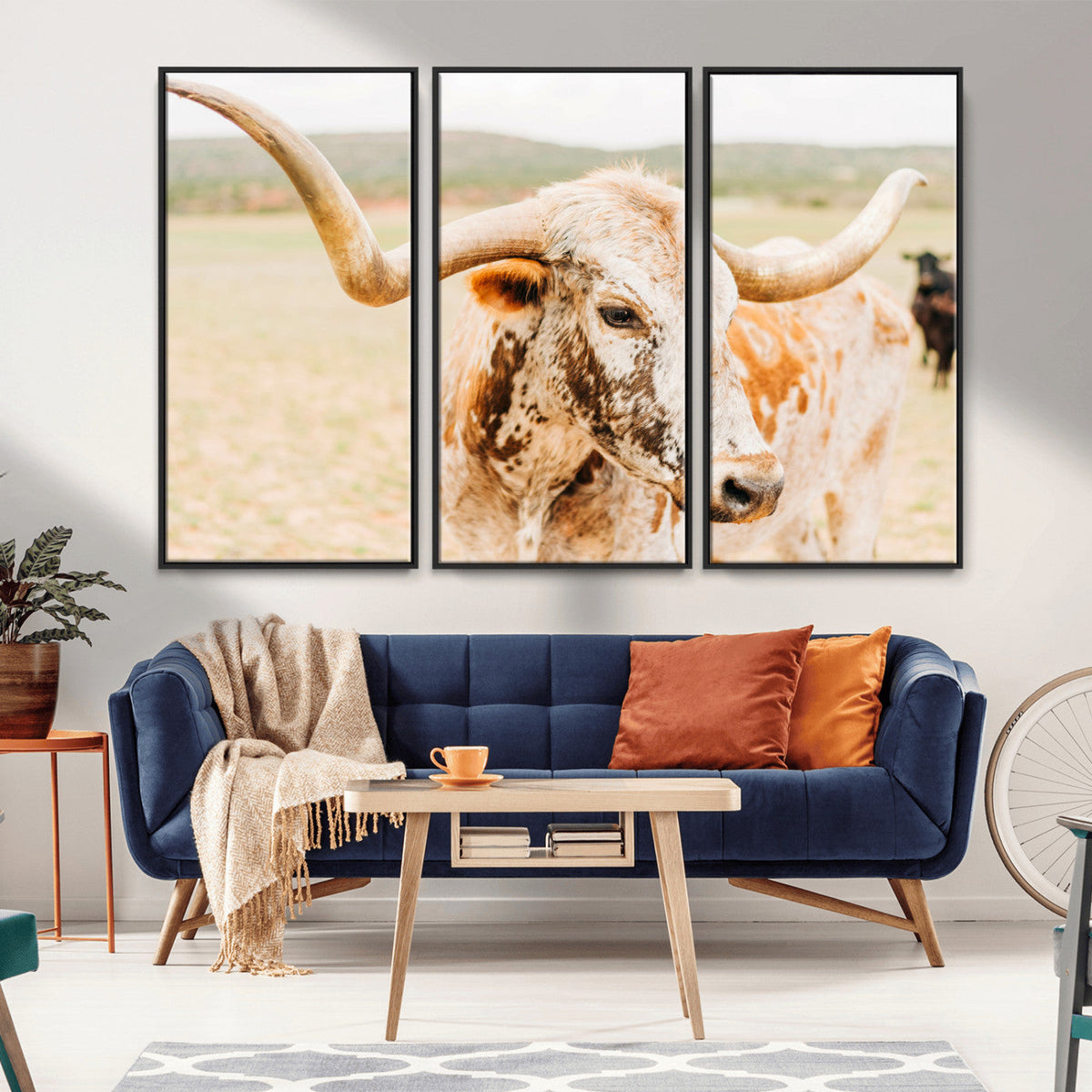 Texas Longhorn Wall Art Canvas Print – Framed Spotted Cow