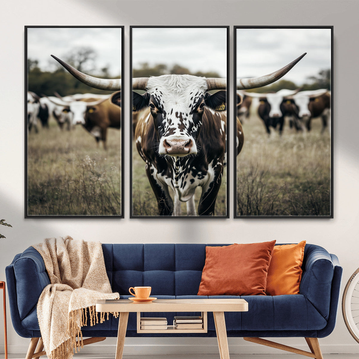 Texas Longhorn Wall Art – Framed Speckled Cow Canvas