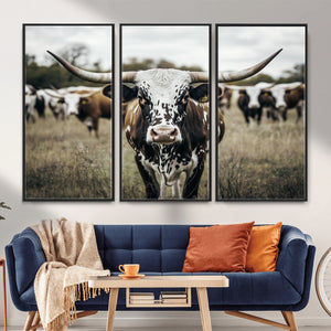Texas Longhorn Wall Art – Framed Speckled Cow Canvas