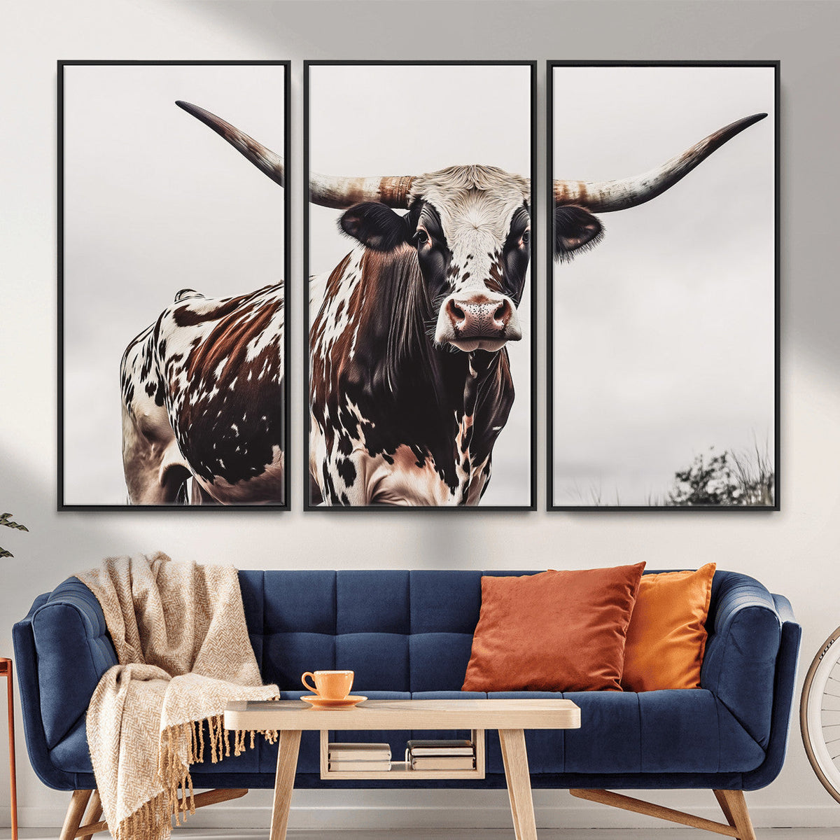 Texas Longhorn Wall Art Canvas Print – Framed Spotted Bull