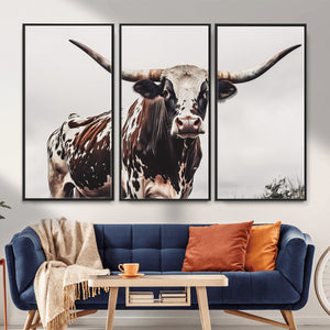 Texas Longhorn Wall Art Canvas Print – Framed Spotted Bull