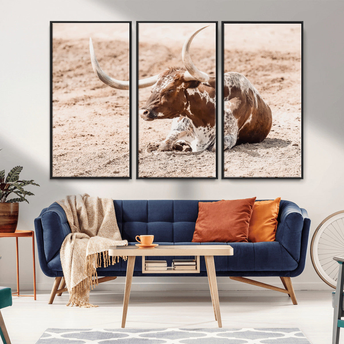Texas Longhorn Wall Art – Framed Resting Bull Canvas