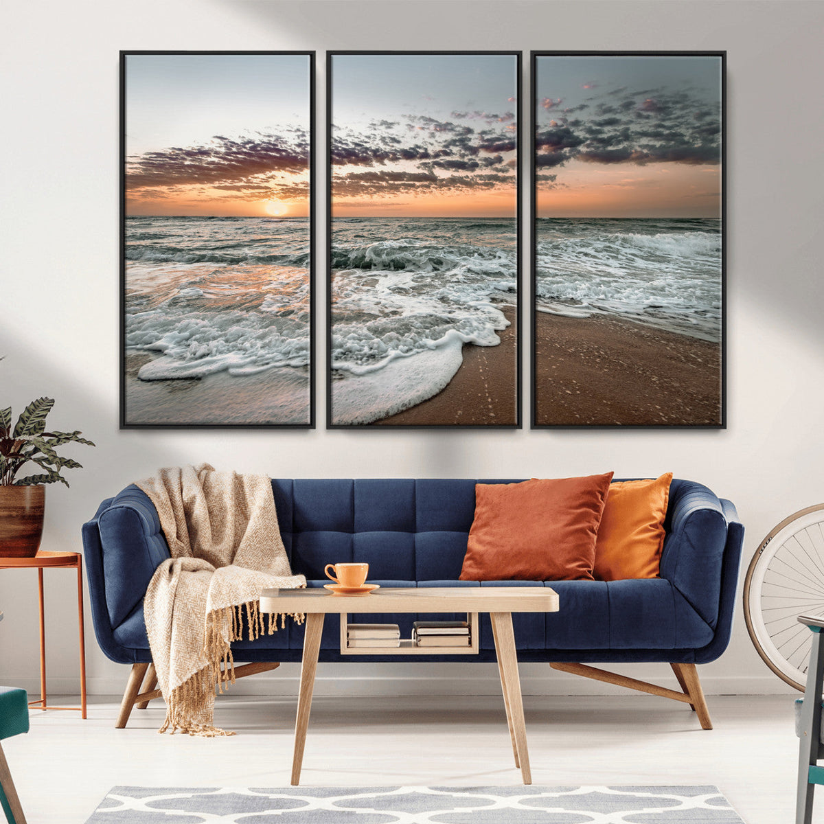 Ocean Sunset Wall Art Canvas Print – Framed Beach Waves