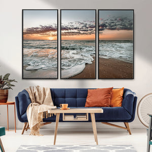 Ocean Sunset Wall Art Canvas Print – Framed Beach Waves