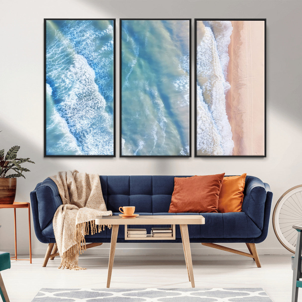 Aerial Ocean View Wall Art Canvas Print – Framed Soft Blue
