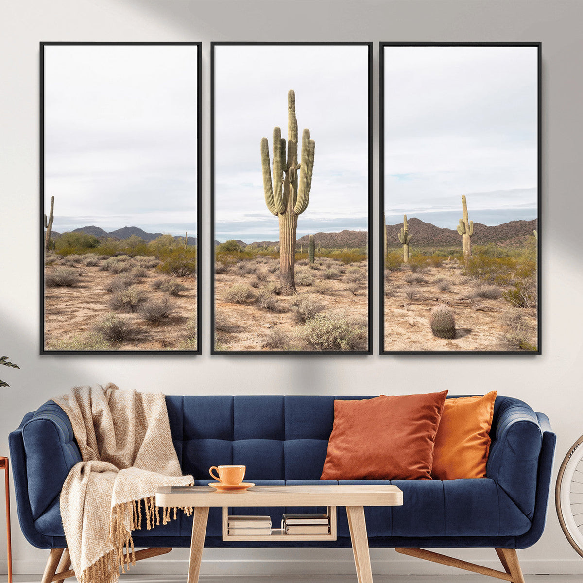 Saguaro Cactus Wall Art – Framed Desert Canvas Artwork,