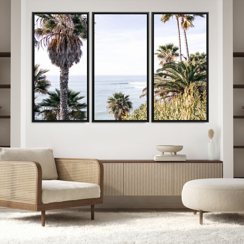 Coastal Palm Trees Wall Art Canvas Print – Framed Ocean