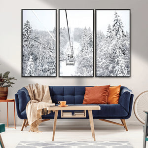 Snowy Ski Lift Wall Art – Framed Winter Mountain Canvas