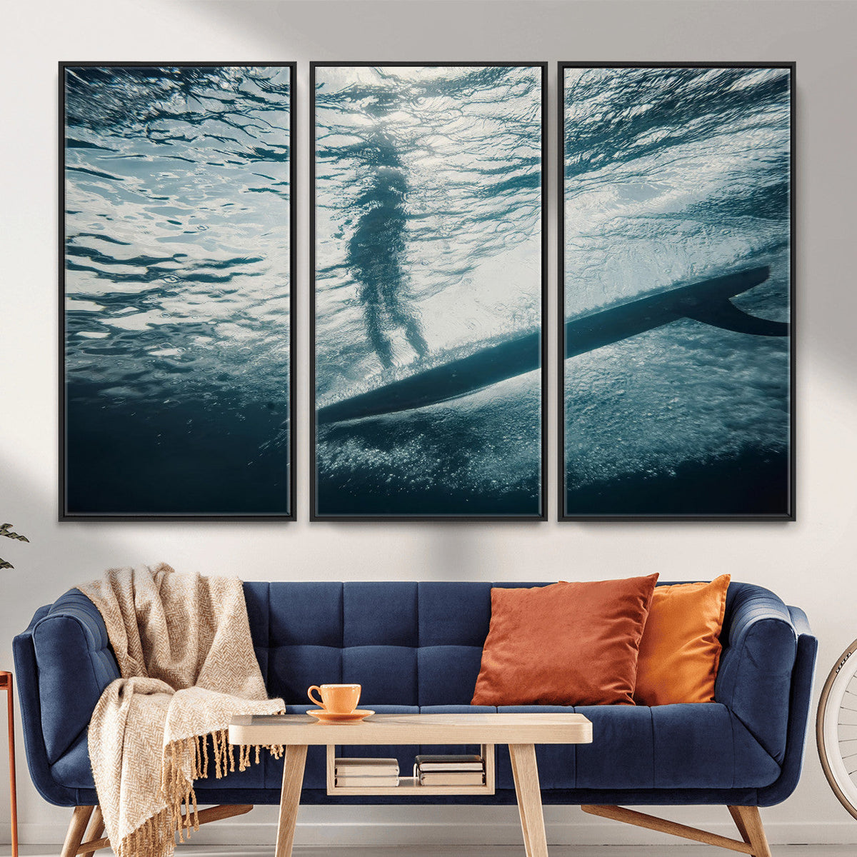 Underwater Surf Wall Art – Framed Ocean Wave Canvas Artwork,