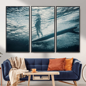 Underwater Surf Wall Art – Framed Ocean Wave Canvas Artwork,