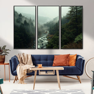 Misty Forest Wall Art Canvas Print – Framed Foggy River