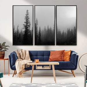 Misty Pines Wall Art Canvas Print – Framed Woodland