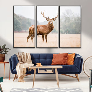 Vintage Wildlife Wall Art Canvas Print – Misty Landscape
