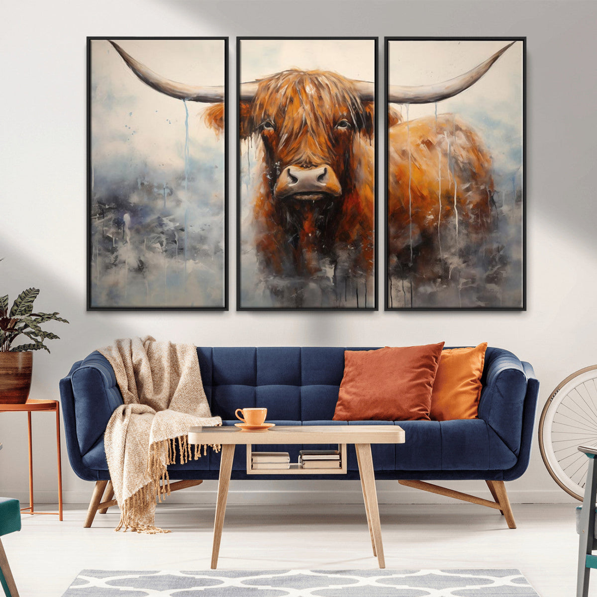Scottish Highland Wall Art Canvas Print, Framed Longhorn Art